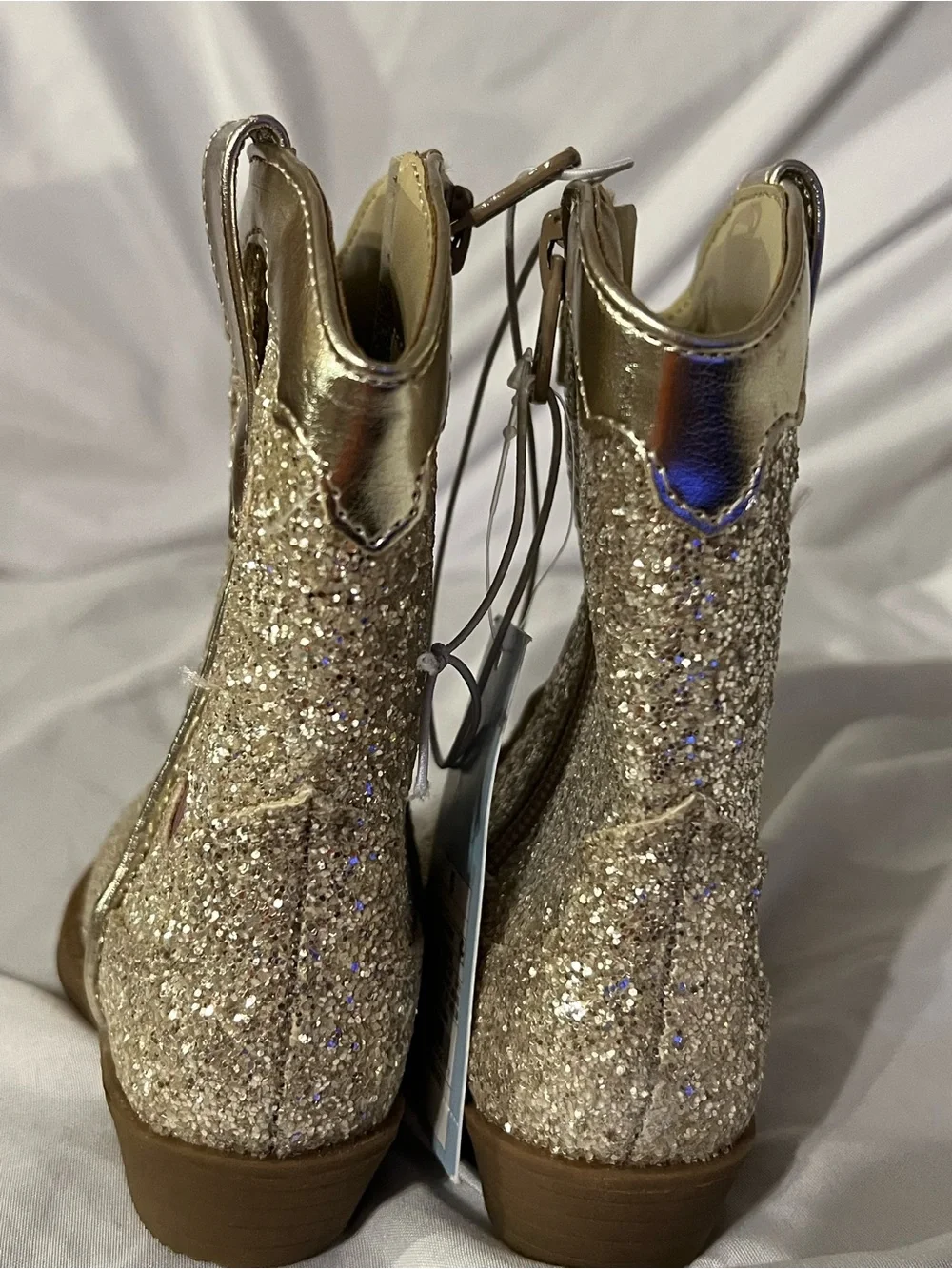 Cat & Jack Gold Glitter Heart Cowboy Boots with Pink Hearts